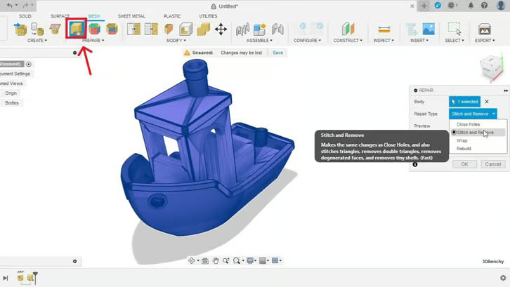 تعمیر فایل در Fusion 360