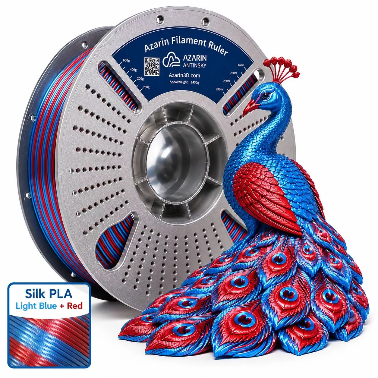 فیلامنت دو رنگ Silk PLA Light Blue + Red آذرین