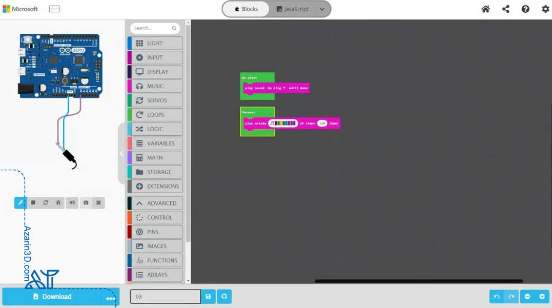 Microsoft Maker Code شبیه‌سازی Arduino با برنامه‌نویسی بلوکی و Python