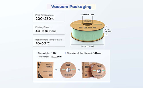 مشخصات فنی فیلامنت Matte PLA+ شرکت JAMGHE
